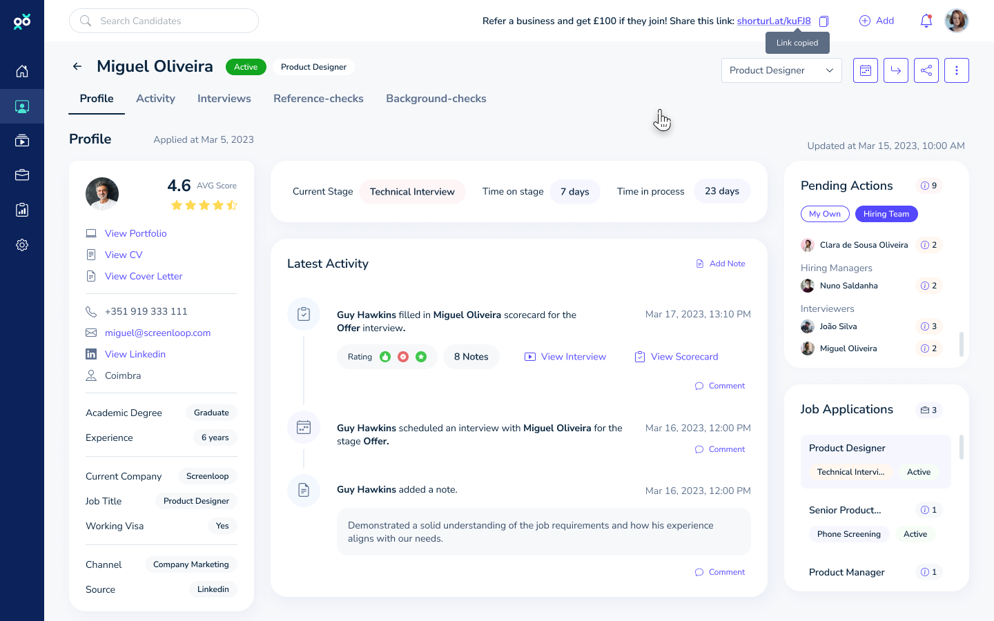 Candidate profile screenshot